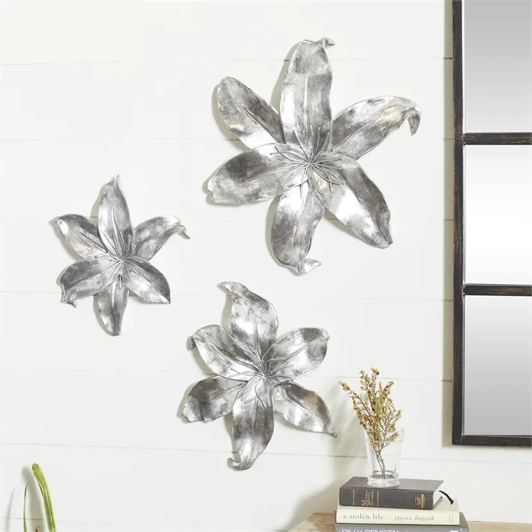 Silver Polystone Floral 3D Wall Decor, Set of 3 - Wall Decor