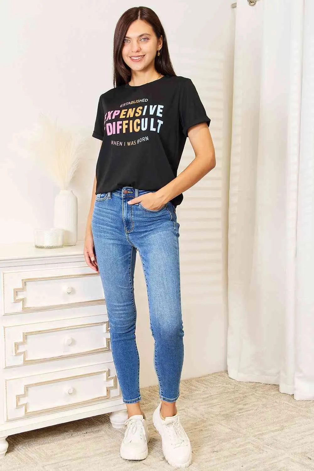 Simply Love Slogan Graphic Cuffed Sleeve T-Shirt