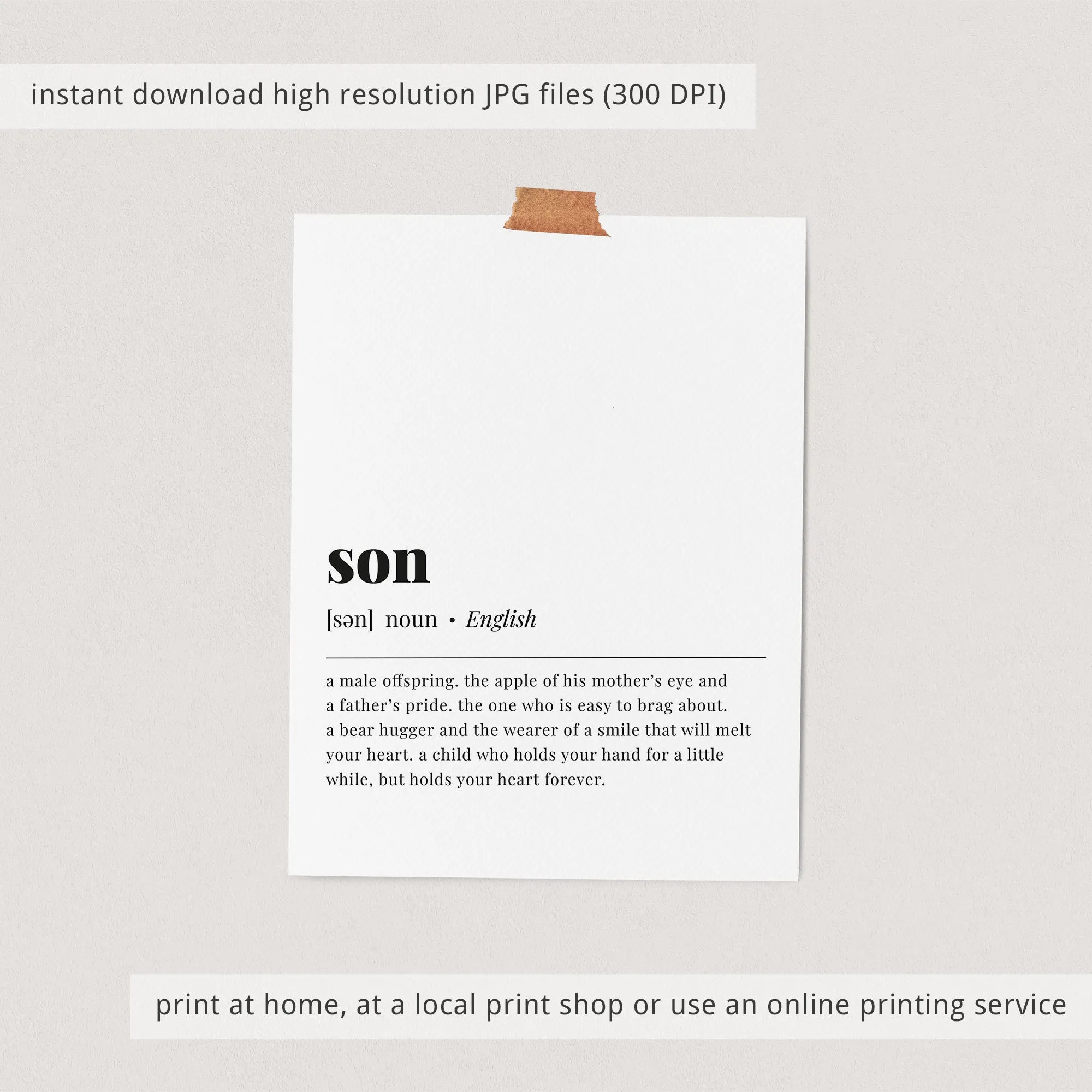 Son Definition Print Instant Download