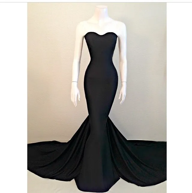 Sweetheart Black Trumpet New Arrival Evening Dresses Hottest Elegant Court Train Party Dresses