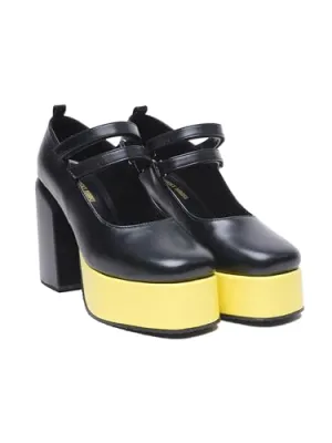 THE QUIRKY NAARI Black Mary Jane Platforms with A Hint of Sunny Yellow | Black | 4 UK