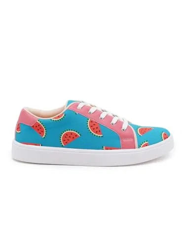 THE QUIRKY NAARI Watermelon Sugar Sneakers with A Funky Design | Teal | 8 UK