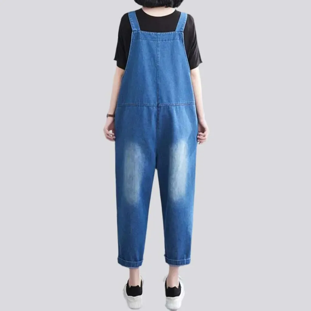 Trendy baggy painted denim overall for ladies