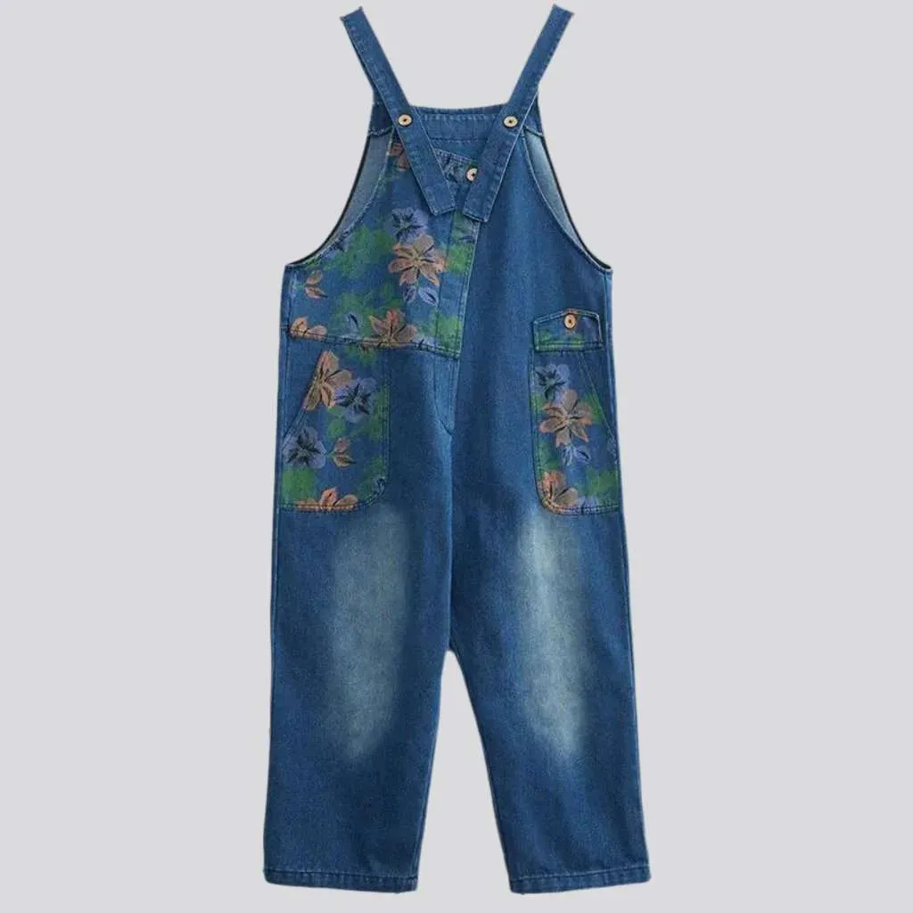 Trendy baggy painted denim overall for ladies