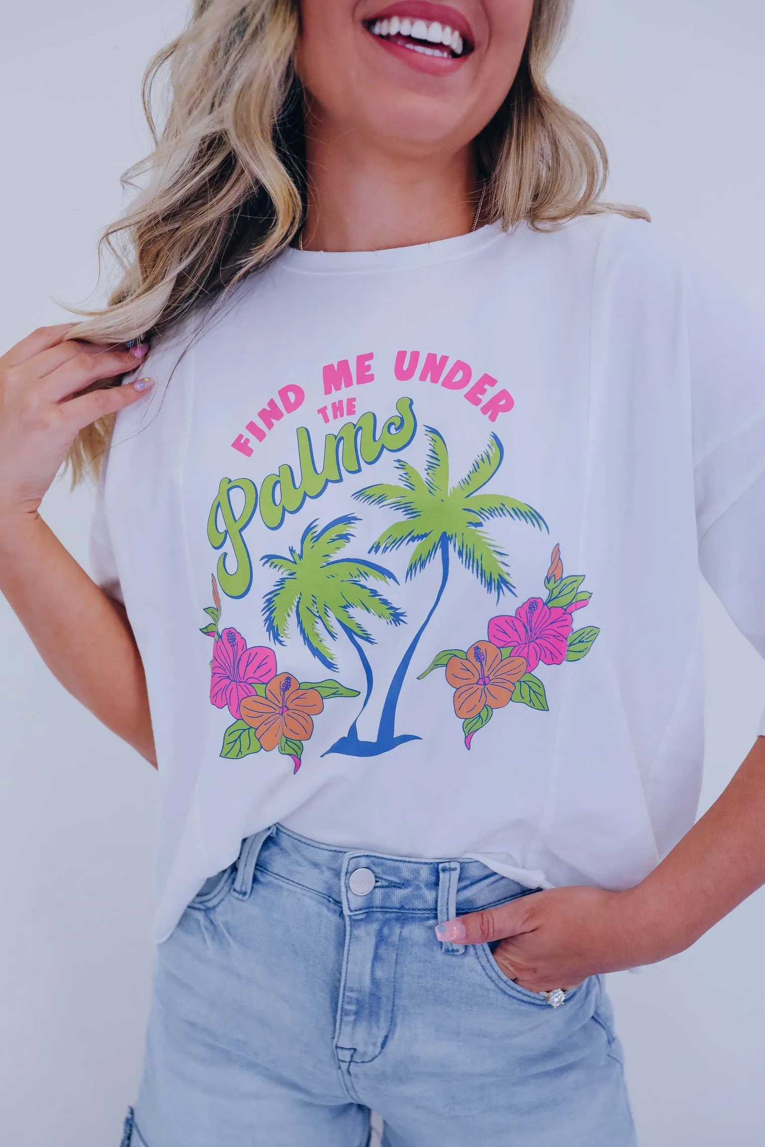 Under The Palms Graphic Top - White