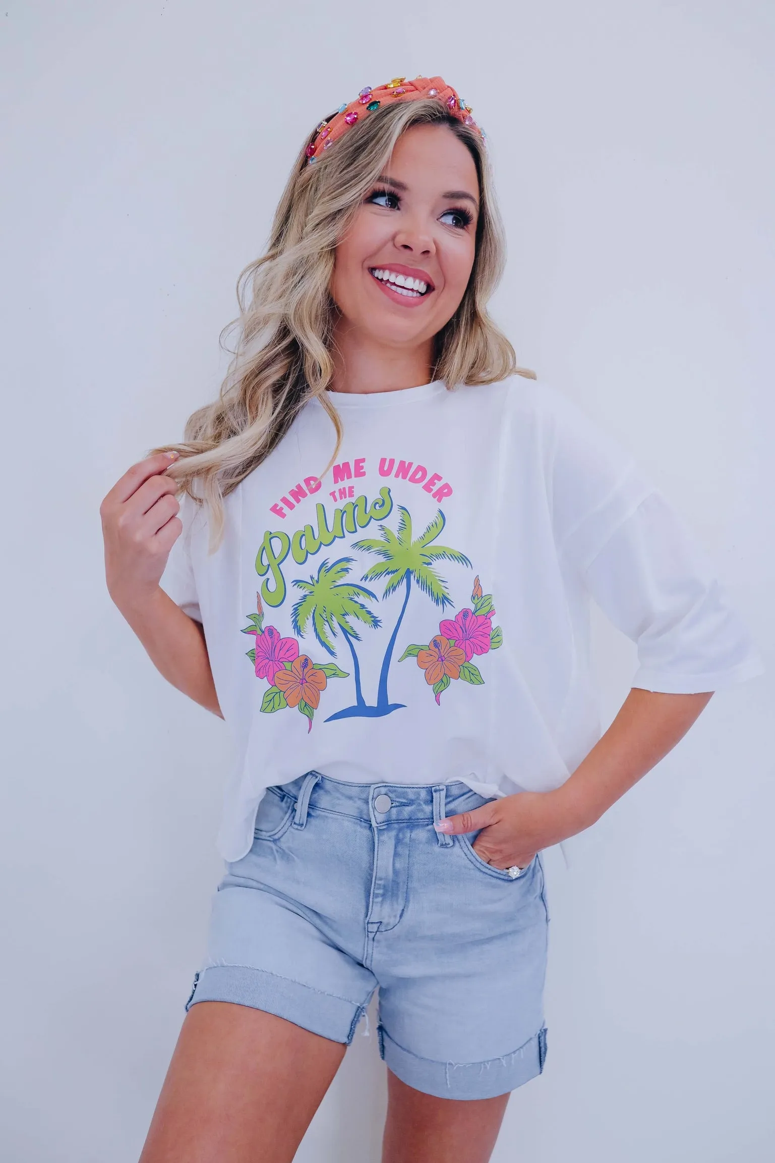 Under The Palms Graphic Top - White