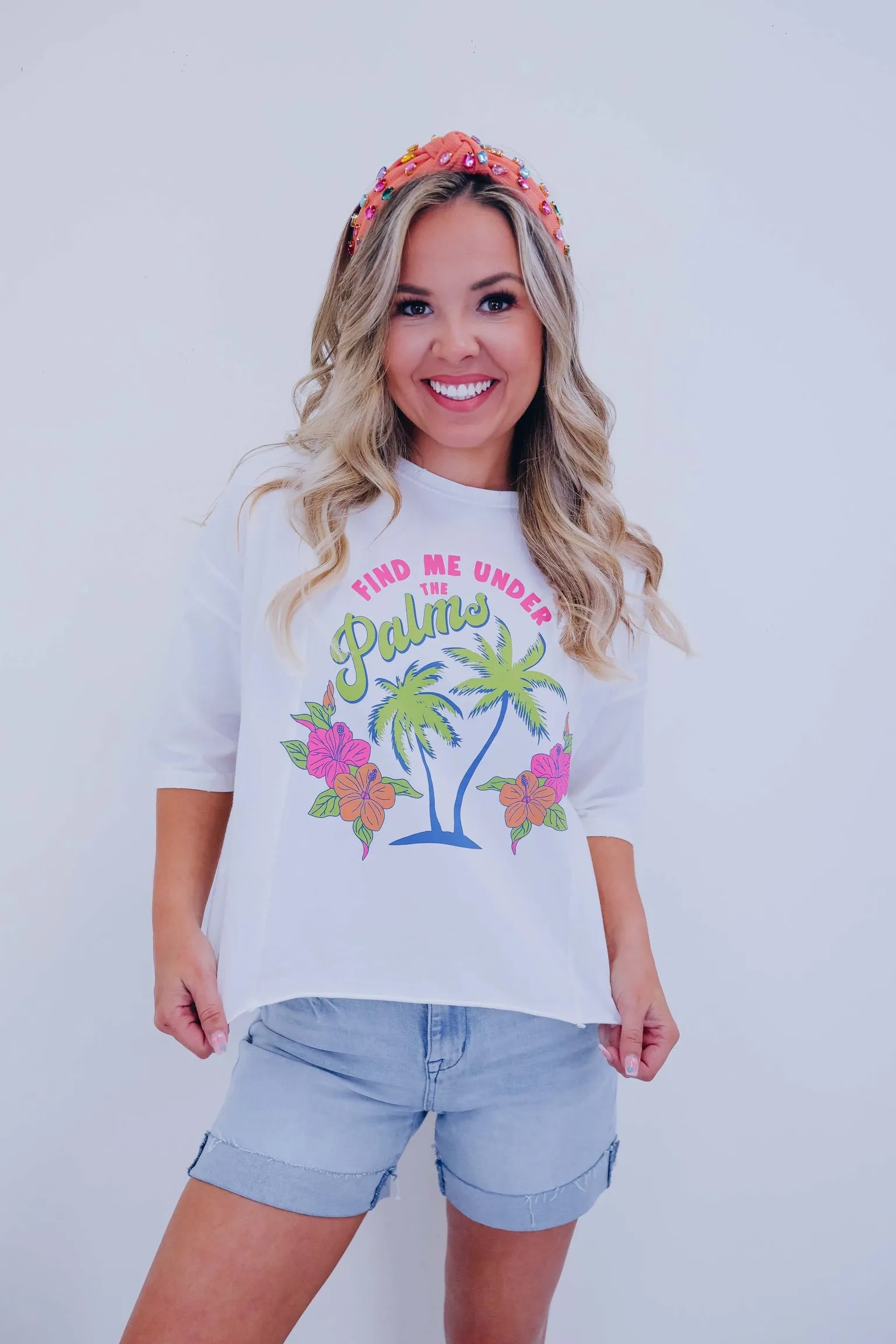 Under The Palms Graphic Top - White