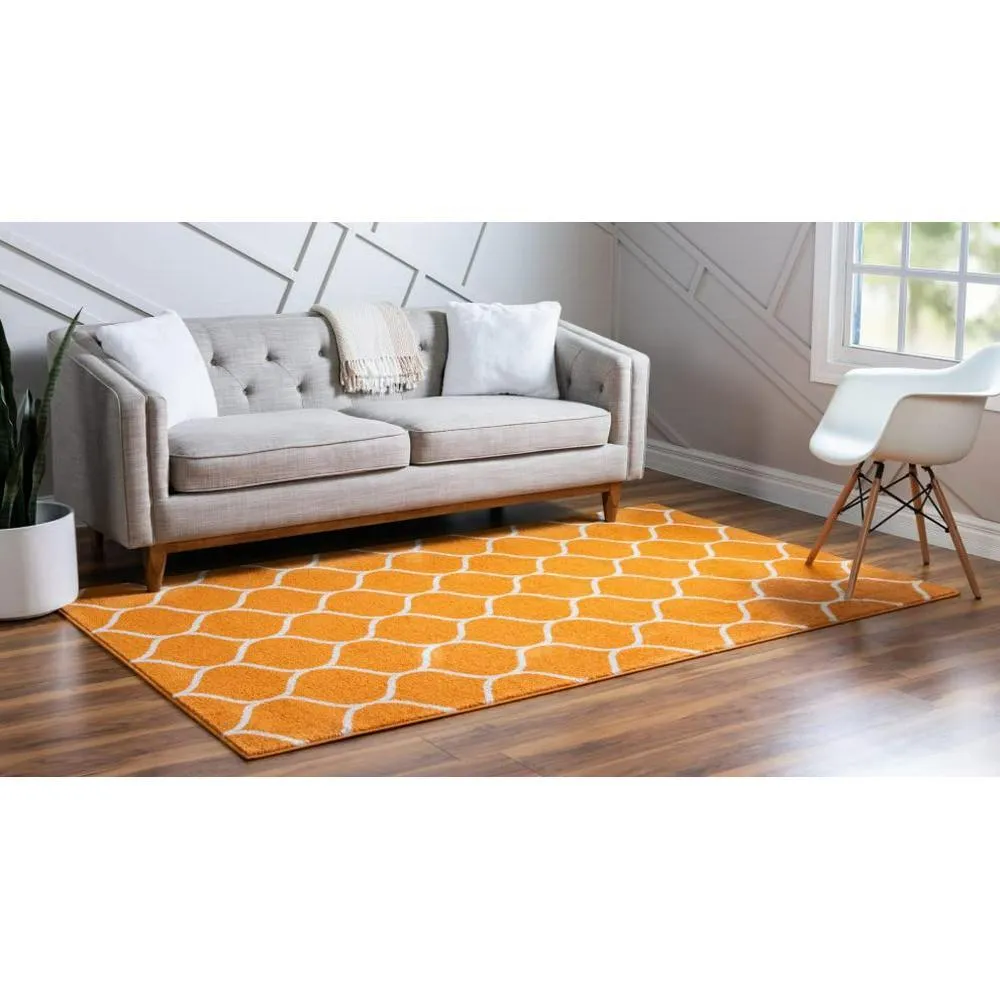 Unique Loom Trellis Frieze Collection Area Rug- Rounded 10' x 14' 1" Orange/ Ivory