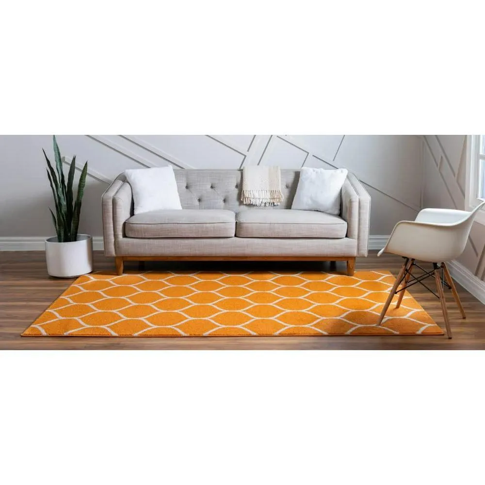 Unique Loom Trellis Frieze Collection Area Rug- Rounded 10' x 14' 1" Orange/ Ivory