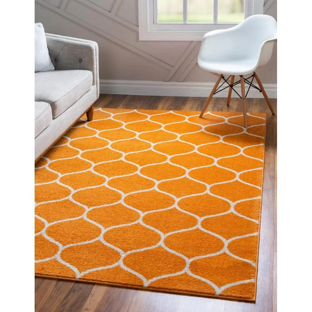 Unique Loom Trellis Frieze Collection Area Rug- Rounded 10' x 14' 1" Orange/ Ivory