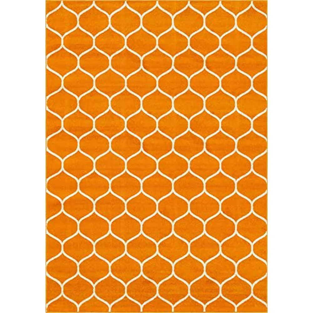 Unique Loom Trellis Frieze Collection Area Rug- Rounded 10' x 14' 1" Orange/ Ivory