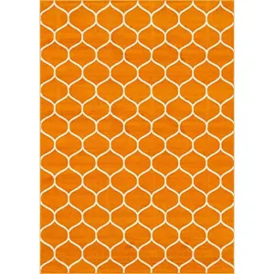 Unique Loom Trellis Frieze Collection Area Rug- Rounded 10' x 14' 1" Orange/ Ivory