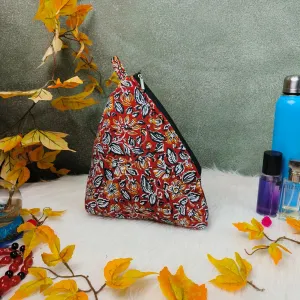 Weavers Nest Pouch Large Red with Blue Floral Prints Design