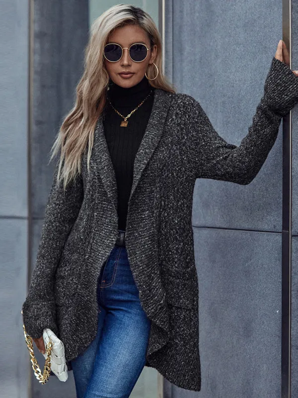 Wenkouban-Winter outfits ideas New elegant long-sleeved ruffled lapel loose cardigan sweater jacket