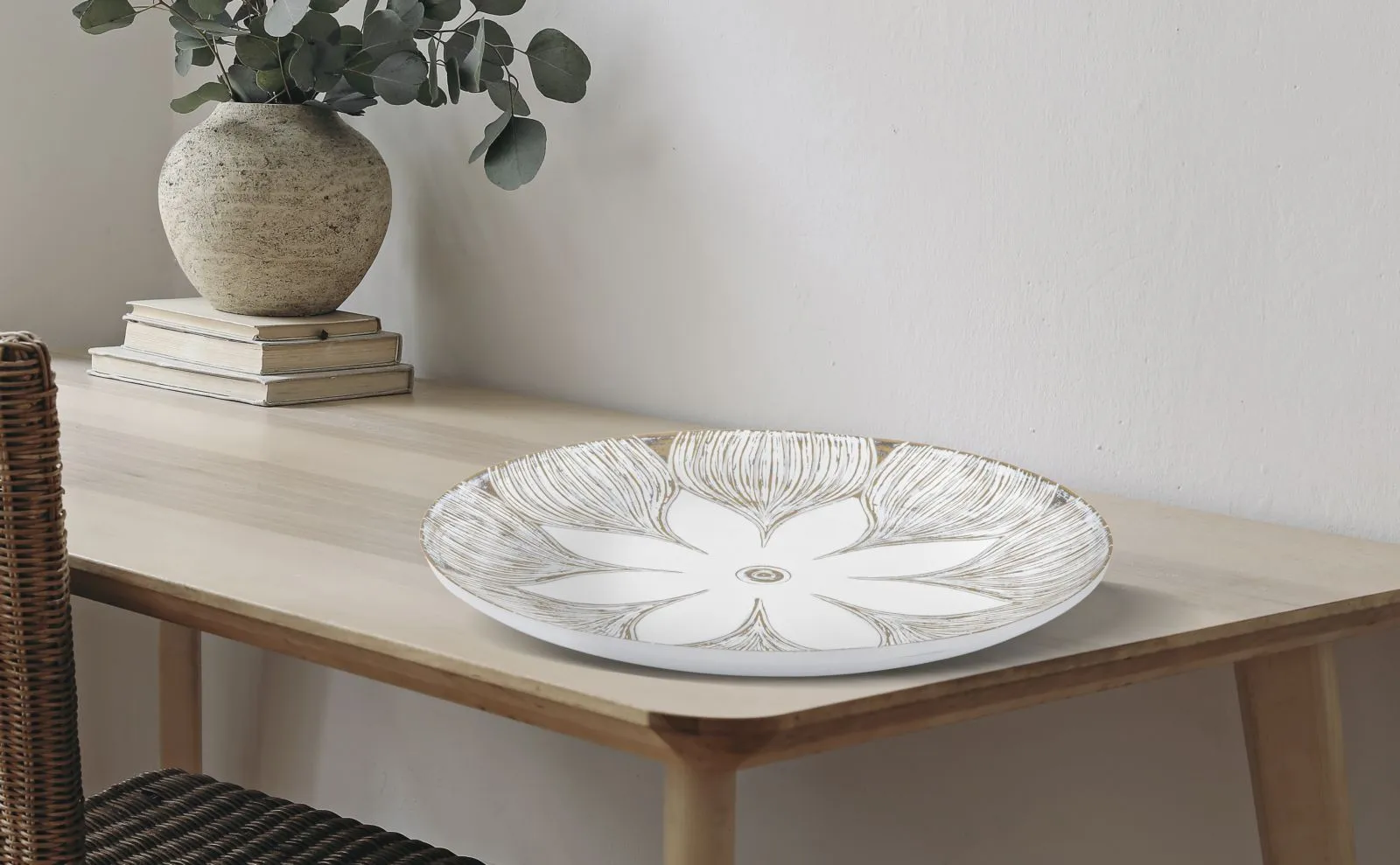 White Decor Tray with Flower Design