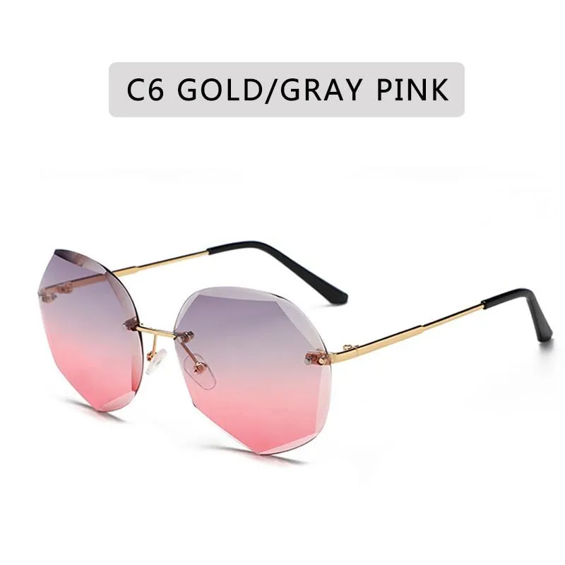 Women Vintage Oversized Rimless Rhinestone Square Design Sunglasses