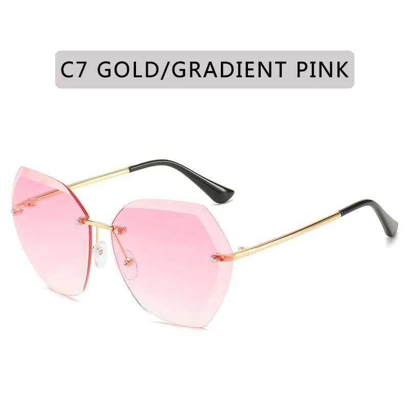 Women Vintage Oversized Rimless Rhinestone Square Design Sunglasses