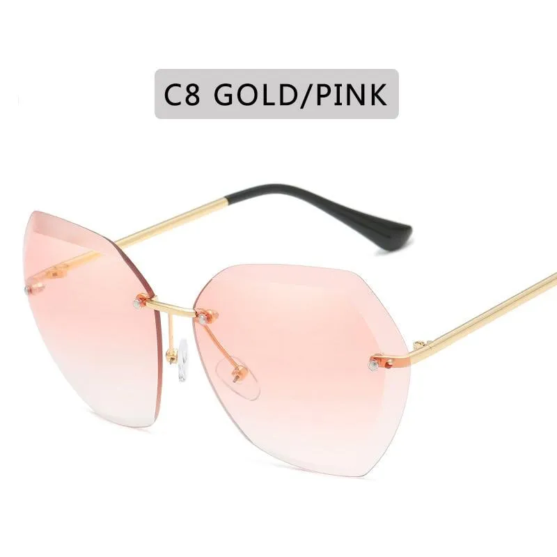 Women Vintage Oversized Rimless Rhinestone Square Design Sunglasses