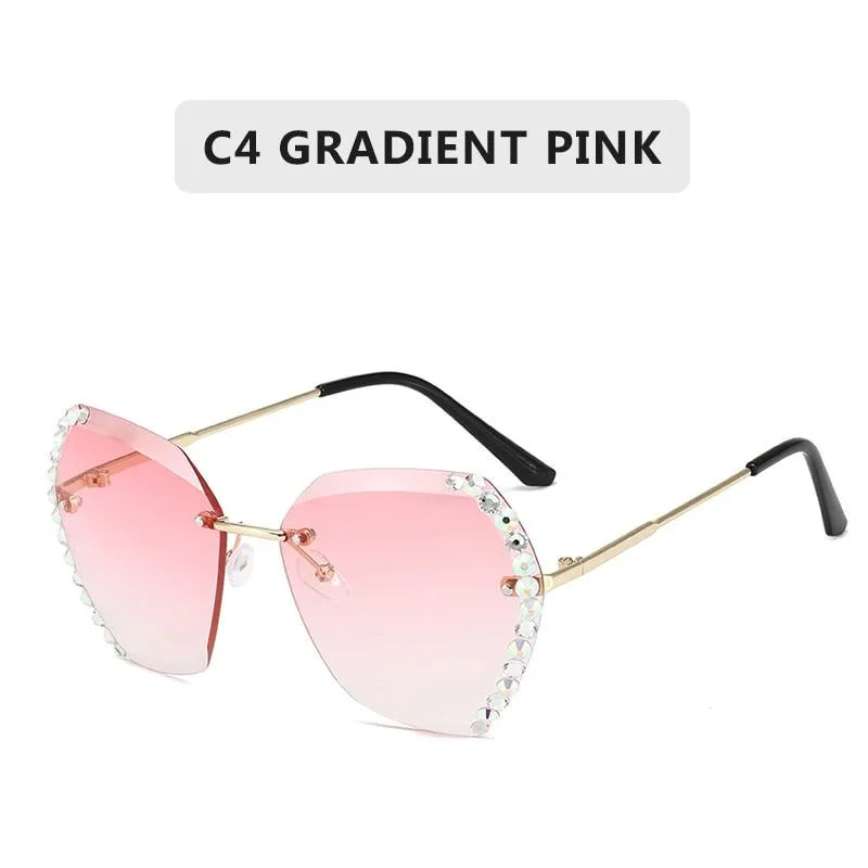 Women Vintage Oversized Rimless Rhinestone Square Design Sunglasses