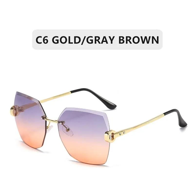 Women Vintage Oversized Rimless Rhinestone Square Design Sunglasses