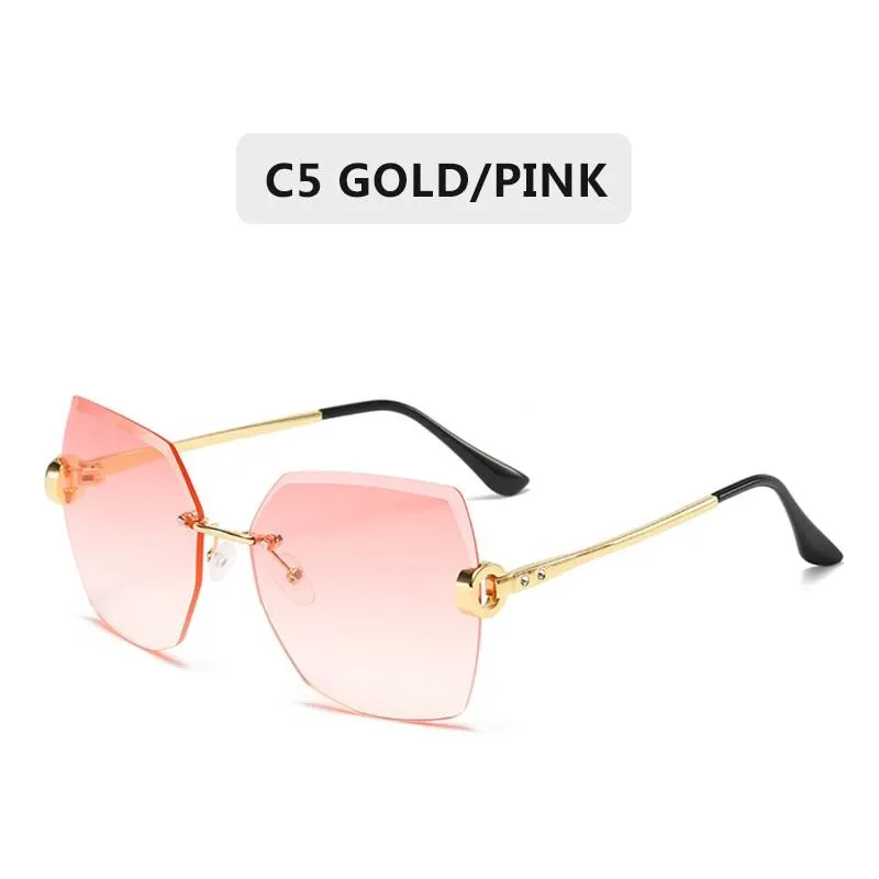 Women Vintage Oversized Rimless Rhinestone Square Design Sunglasses