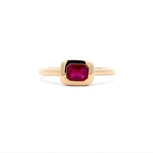 Yellow Gold Emerald Cut Ruby Contemporary Style Ring